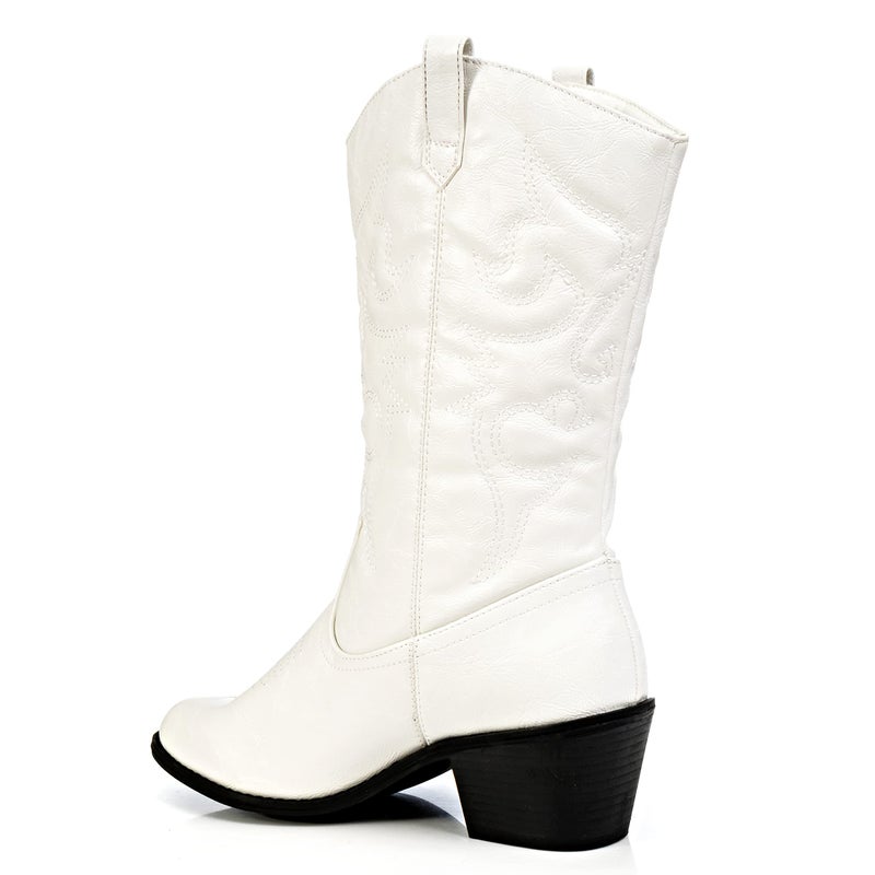 Charles Albert Womens Cowboy Boots for Women Embroidered Stacked Heel Mid-Calf Western Cowgirl Boots in White Size 6 - Image 5